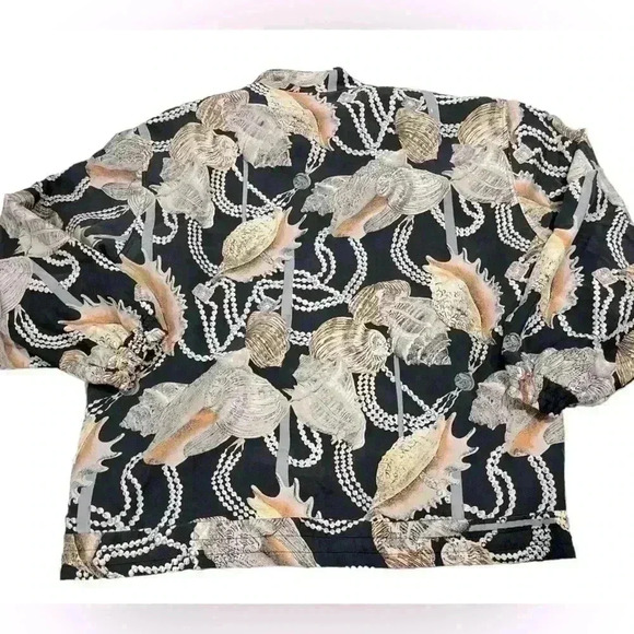 Vintage Coaco Cropped Light Weight Pearl & Shell Zip Up 100% Silk - Picture 2 of 5